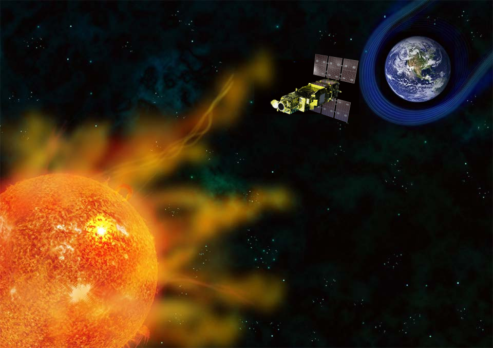 図1：私たちの地球は太陽から流れでた高温の大気（プラズマ）の中に存在しています。